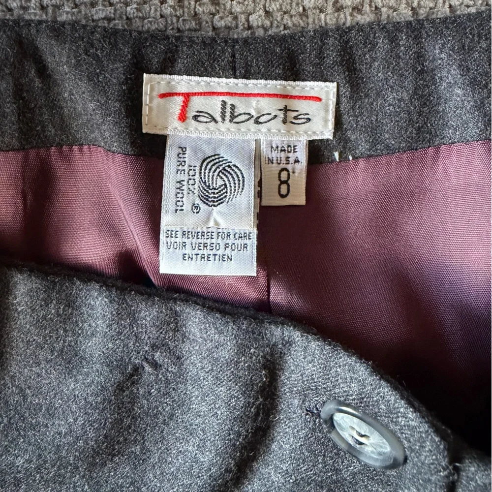 VTG Talbots 100% Pure Wool Wrap Pencil Skirt Grey Size 8 Academia Office Preppy